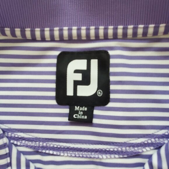 FootJoy FJ Men's Purple And White Stripe Collared Golf Polo Shirt Size XL - Picture 8 of 11